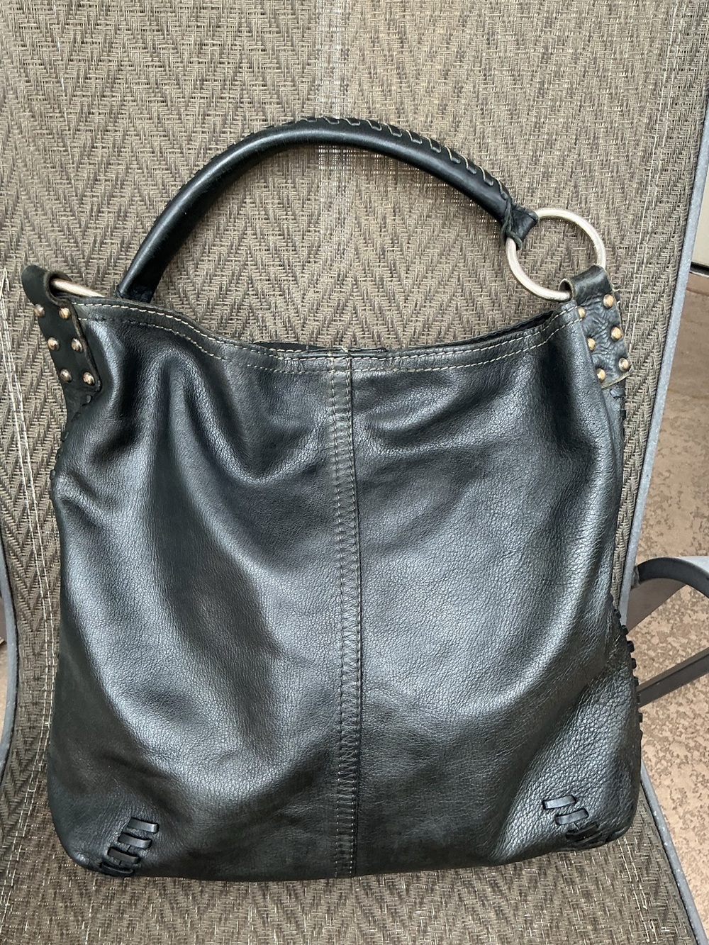 Lucky Brand Black Leather Shoulder Hobo Bag